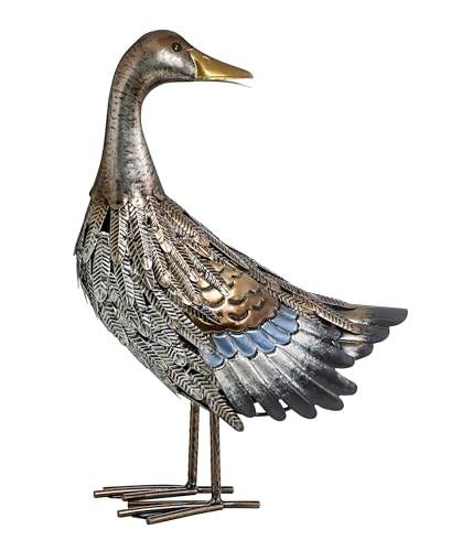 Dehner Decorative Duck Figurine, Garden Decoration, Frost-Resistant, Decorative Item Indoor/Outdoor, Approx. 30 x 44 x 16 cm, Metal, Silver/Brown