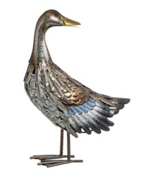 Dehner Decorative Duck Figurine, Garden Decoration, Frost-Resistant, Decorative Item Indoor/Outdoor, Approx. 30 x 44 x 16 cm, Metal, Silver/Brown