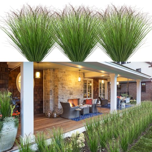 LUZOGA 100Pcs Artificial Grass Plants Faux Shrubs Wheat Grass Fake Tall Grass Plants for Outdoor Decor Greenery Stems Weed for Room Indoor Home Decor???Green Red Tail