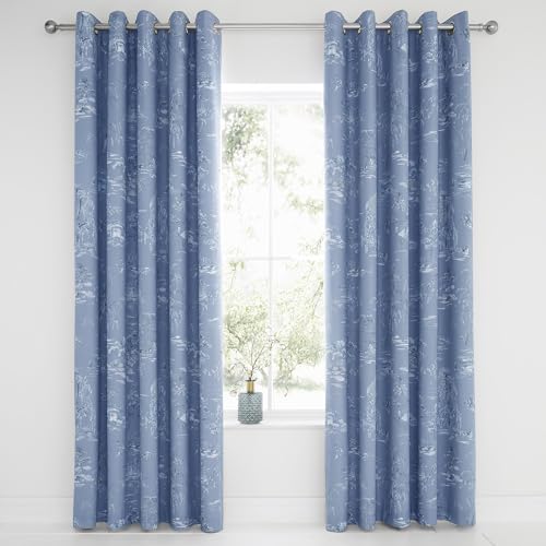 "Dreams & Drapes Design - Oriental Garden - Blackout Pair of Eyelet Curtains - 66"" Width x 72"" Drop (168 x 183cm) in Blue"