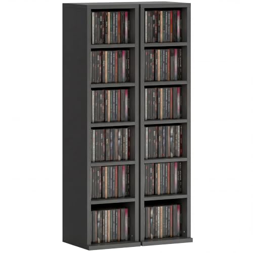 HOMCOM 204 CD Storage Units Set of 2 DVD Tower Rack Black