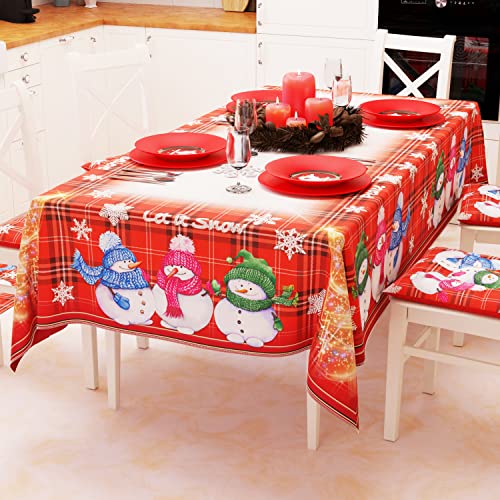PETTI Artigiani Italiani - Christmas Tablecloth Stain Resistant Rectangular Table Cover for Kitchen, Snowman Design, 140x360 cm, 100% Made in Italy