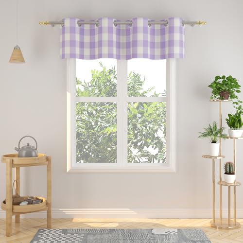 NATUS WEAVER Valance 18 inch Buffalo Check Curtain Valance Gingham Plaid Living Room Window Curtain Panels Bedroom Checker Drapes Grommet Top Window Treatment 1 Panel Lilac and White