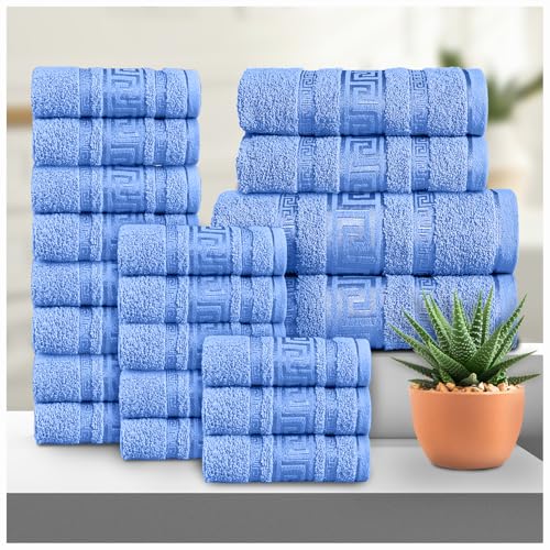 GC GAVENO CAVAILIA Greek 20 Piece Towel Bale Set - Includes 16 Face Towels, 2 Hand Towels & 2 Bath Towels - 100% Cotton Super Absorbent, Quick Dry, Luxury Hotel Collection Towel Set - Blue