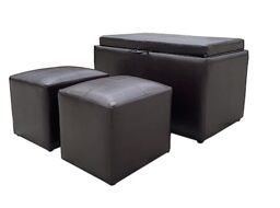 A Aspect Carey Storage Bench With 2 Side Ottomans (Espresso Brown PU)