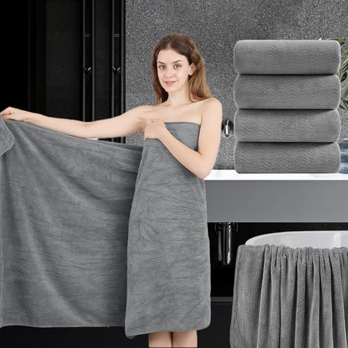 "4 Piece Oversized Bath Sheet Set 35""x70"" Grey - Extra Large Highly Absorbent Quick Dry Premium Towels for Bathroom, Spa, Gym, Hotel - 600GSM Shower Towel for Daily Use"