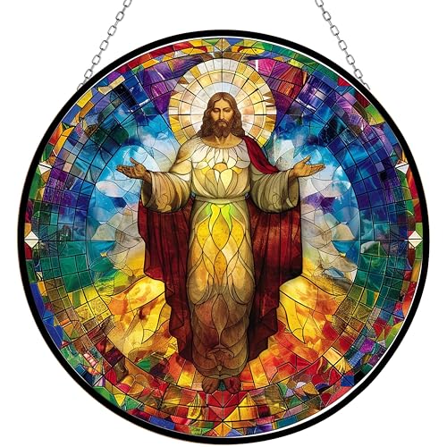 365CUSGIFTS Christ Jesus Suncatcher, Stained Window Hanging - Nativity Scene Window Hanging Stained, Christmas Ornaments Home Xmas Decor, Christian Gift for Family Mom