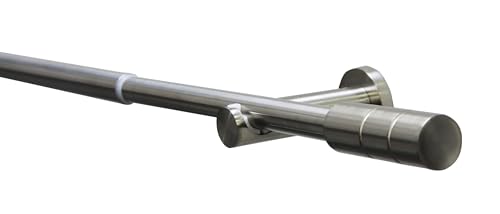 Gardinia 36152 Curtain Pole Set Crete Cylinder Complete Set Including Mounting Material, Length 120-210 Cm, Metal, Stainless Steel Look
