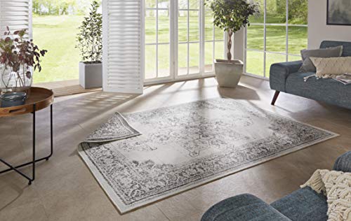 bougari Borbon Flat Weave Reversible Rug for Indoor and Outdoor Use, Grey Cream, 80 x 150 cm