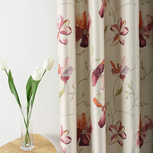 Leeva Window Heavy Print Curtains for Bedroom, Grommets Energy Efficient Blackout Elegant Red Flowers Curtain and Drapes for Living Room, 52x84, 2 Panels