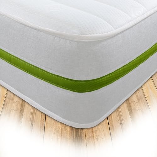 Starlight Beds Horizon Harmony, Sprung Single Memory Foam Mattress. Deluxe Value Single Mattress, Soft, 8 Inch Deep (White/Green) (3ft x 6ft3)