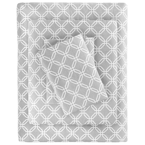 Sleep Philosophy True North Cozy Flannel 100% Cotton Ultra Soft Cold Weather Sheet Set Bedding, Full, Grey Geo 4 Piece