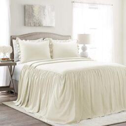 Lush Decor Ruffle Skirt Bedspread 3 Piece Set, King, Ivory - Cream King Bedding - Ruffled Bedspread - Vintage Farmhouse Decor