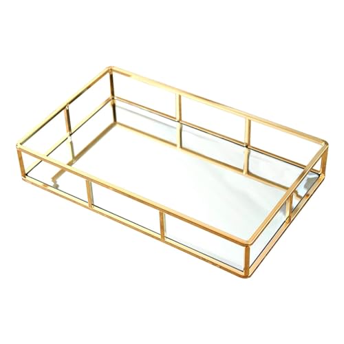 PuTwo Gold Mirror Tray - Ornate Metal Decorative Perfume & Makeup Tray for Vanity, Dresser, Bathroom & Bedroom
