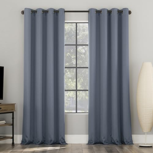 "Sun Zero Nordic 2-Pack Theater Grade Noise Reducing Extreme 100% Blackout Grommet Curtain Panel Pair, 52"" x 108"", Denim Blue"
