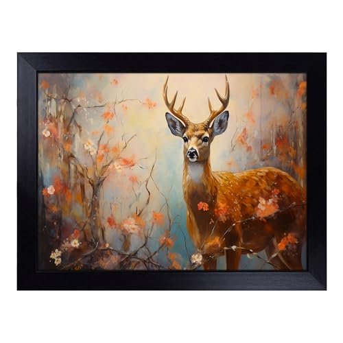 Lap Tray with Bean Bag Cushion, Deer - Handmade in the UK, Raised Wooden Edge, Padded Cushion, Heat-Resistant Wipe-Clean Surface, for Meals, Laptops and Crafts