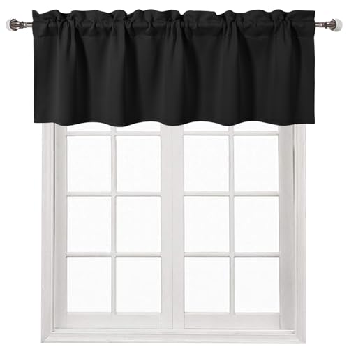 DWCN Black Valance for Windows Rod Pocket Tier Blackout Curtain Panel 60x18 inch Long for Living Room Bathroom Cafe Laundry Basement, Set of 1