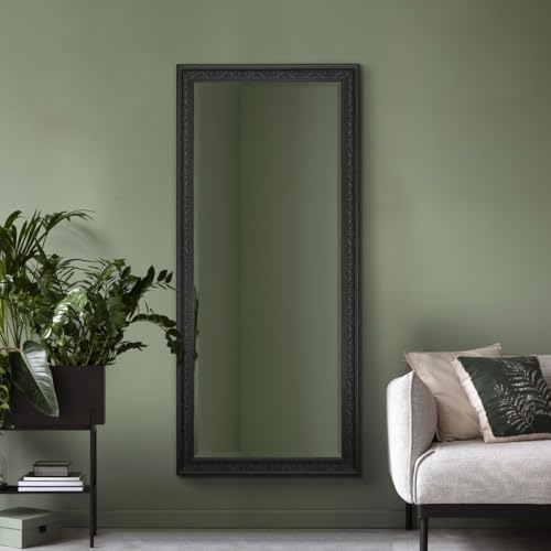 "MirrorOutlet - The Antic - Black Framed Bevelled Mirror 63"" X 29"" (160 X 73cm) Premium Silver Mirror Glass"