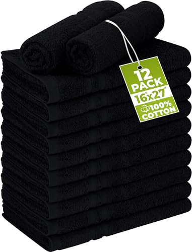 Utopia Towels Cotton Bleach Proof Salon Towels (16x27 inches) - Bleach Safe Gym Hand Towel (12 Pack, Black)