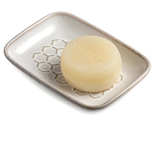 Gomakren Soap Dish for Shower, Bar Soap Holder, Ceramic Soap Dishes for Bar Soap, Sponge Holder Soap Saver Soap Tray for Bathroom Kitchen Sink, 5.5 Inch, Beige