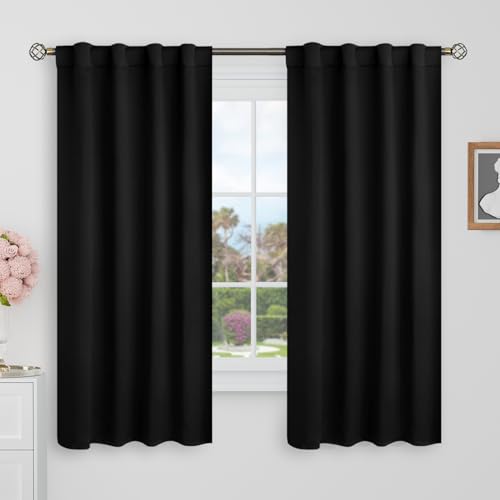 BGment Black Blackout Curtains 63 Inch Length for Bedroom - 34 x 63 inch Curtains Window Panels Thermal Insulated Room Darkening Noise Reducing Rod Pocket and Back Tab Drapes for Kids Room, 2 Panels