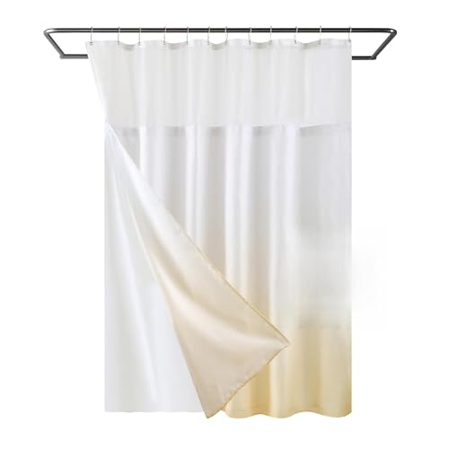 "YI & ZE Waffle Weave Shower Curtain with Snap-in Fabric Liner Set, Hotel Style, Slub Textured Shower Curtain, 12 Metal Hooks Included, Waterproof Washable Heavyweight Fabric, Yellow, 72"" W x 72"" H"