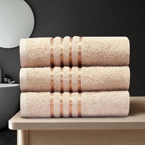 GC GAVENO CAVAILIA Stripe Towels Bath Sheets 3Pack - 90X150 Cm 550 GSM Bath Sheets Extra Large For Bathroom, Spa - Quick Dry & Highly Absorbent, Washable Cotton Towels Set XL Bath Sheet, Natural