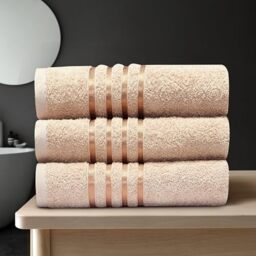 GC GAVENO CAVAILIA Stripe Towels Bath Sheets 3Pack - 90X150 Cm 550 GSM Bath Sheets Extra Large For Bathroom, Spa - Quick Dry & Highly Absorbent, Washable Cotton Towels Set XL Bath Sheet, Natural