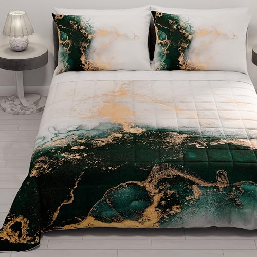 PETTI Artigiani Italiani - Summer Bedspread 220 x 260 cm 100 g/m² Double Face, Spring Quilt, Lightweight Quilt, Emerald Marble, 100% Made in Italy