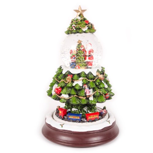 WeRChristmas 27 cm Santa Christmas Tree Musical Animated Snow Globe Decoration with Revolving Train