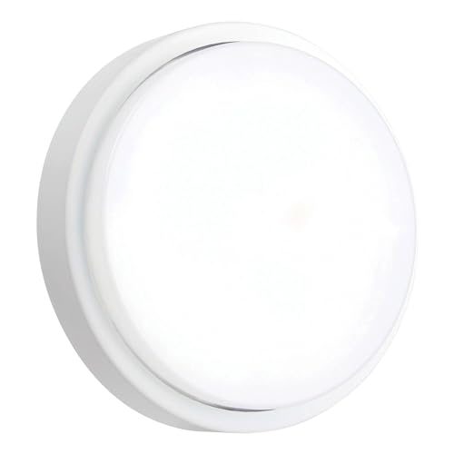 National Lighting Rond 12W Outdoor Weatherproof Vandal Resistant IK10 Round LED Bulkhead Ceiling Wall Lamp IP54 Rated - Ideal for Outdoor Porches, Gardens, Pathways, Sheds, Patios, Garages