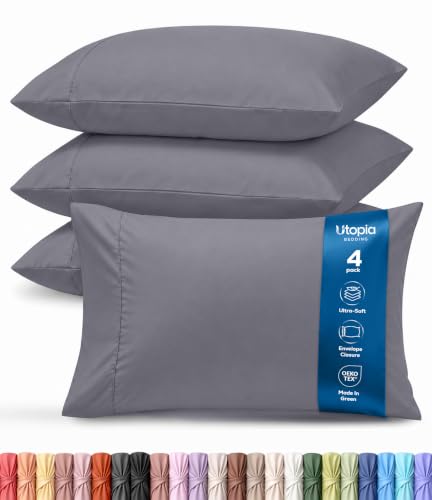 Utopia Bedding King Standard Pillow Cases - Pack of 4 - Envelope Closure - Soft Brushed Microfiber Fabric - Shrinkage and Fade Resistant Pillow Covers 20 X 36 Inches (King Std, Grey)