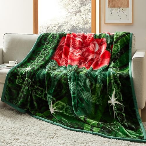 Nestl Korean Mink Blanket Queen Size - 9 Lbs Velvet Fleece Korean Blanket - 2 Ply Warm & Thick Winter Blanket - Wrinkle & Fade Resistant - 79 x 94 Inches (Green)