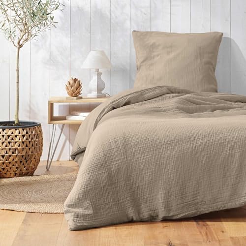 Douceur d'Intérieur, 2-Piece Bedding Set (140 x 200 cm) Angelia Sand, 1 Cotton Side and 1 Face Cotton Gauze