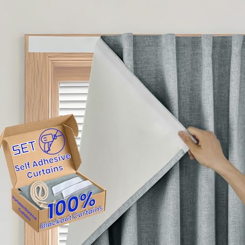 Sovtfides Magic Tape Blackout Curtain - Total Light Blocking Window Shade for Bedroom Living Room Glass Panel(W46 x L72 in, 1 Panel, Black)