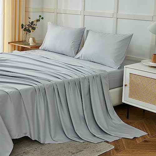 ILAVANDE King Size Sheets Set, 4 Piece Hotel Luxury Super Soft 1800 Series Microfiber Grey Bed Sheets King Set-Wrinkle Free & Breathable-14 Deep Pocket Sheets for King Size Bed(King,Light Grey)