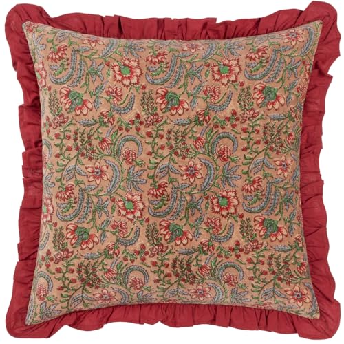 Paoletti Haven Floral Cotton Velvet Cushion Cover, 50 x 50 cm, Blushing Rose