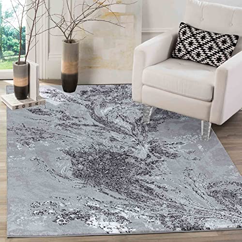 Serdim Rugs Serenity Modern Abstract Water Flow Grunge Textured Contemporary Area Rugs, Black, Rectangle 80 x 150cm