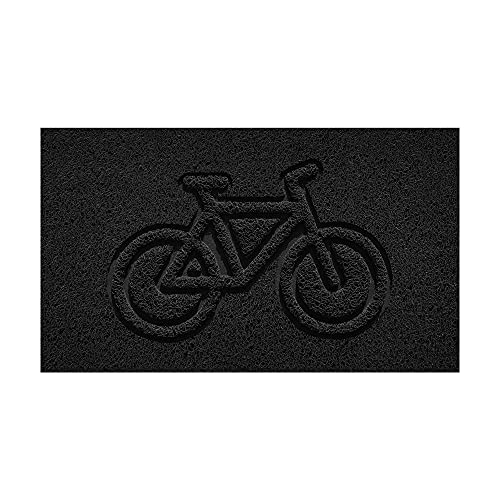 Nicoman Embossed Spaghetti Door Mat Dirt-Trapper Jet-Washable Doormat 70x43cm (Black, BIKE Shape) - Use on Carpet ONLY