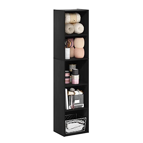 Furinno PASIR Book Shelf, 5-Tier Modern Bookshelf, Open Shelves Bookcase 9 x 12 x 52, for Living Room, Bedroom, Home Office, Blackwood