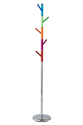 Premier Housewares Coat Stand with Acrylic Pegs - Chrome/Multi-Coloured, H173 x W29 x D29cm
