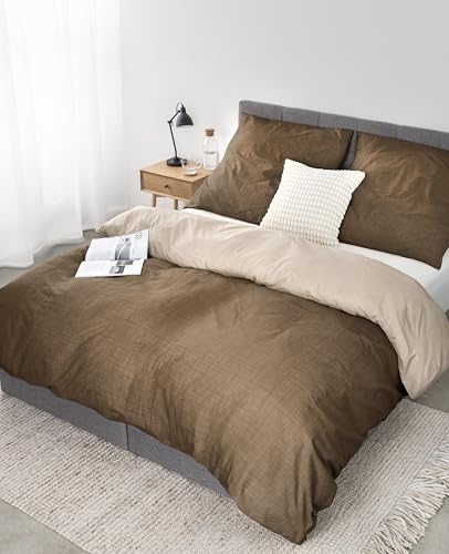 lionto dibea Renforcé reversible bed linen made of 100% cotton, 135 x 200 cm, pillowcase 80 x 80 cm, 2-piece bed linen for any season, easy to clean and dimensionally stable, includes Oeko-Tex