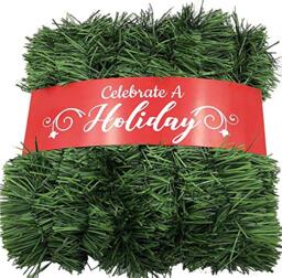 Celebrate A Holiday 50 Foot Green Garland - Non-Lit Soft Plastic Decor for Indoor/Outdoor Use - Wedding or Christmas Decorations