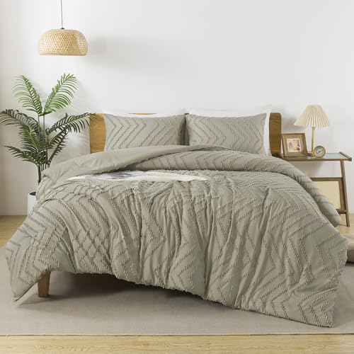 Andency Oatmeal Comforter Set King Size, 3 Pieces Soft Bedding Set - Boho Warm Comforter Sets for King Size Bed, Aesthetic Chevron Farmhouse Cute Bohemian Textured Lightweight Bedding Set