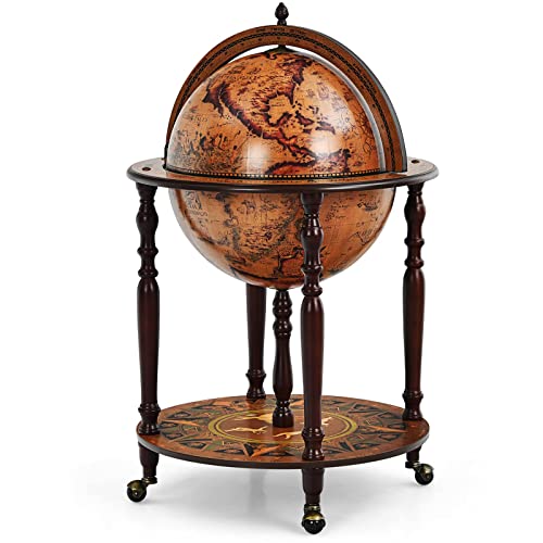 COSTWAY Globe Bar Cabinet, Wine Rack Wine Cabinet for Bottles, Vintage, Retro Brown