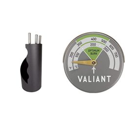 Valiant 3-Piece Concealed Fireside Companion Set black height: 55cm & FIR116 Magnetic Stove Thermometer, Aluminum, Green, 63mm