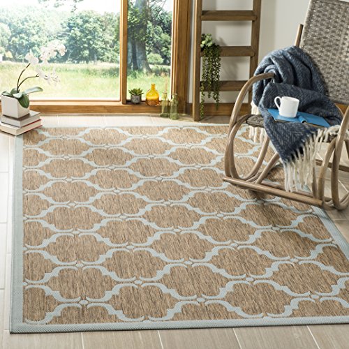 Safavieh Geometric Rug for Living Room, Dining Room, Bedroom - Courtyard Collection, Short Pile, in Brown and Aqua, 160 X 160 cm