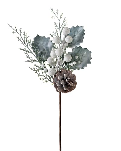 WeRChristmas Artificial Frosted Pinecone Berries Pick Christmas Tree Decoration, White, 20 cm
