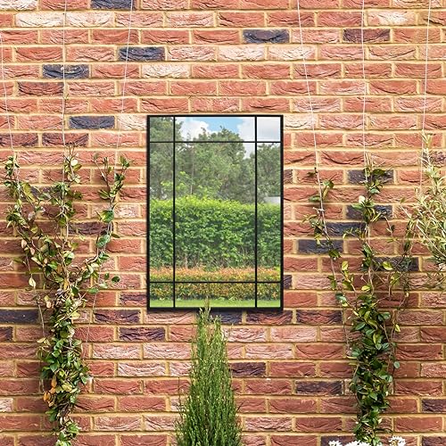 "MirrorOutlet The Genestra - Black Modern Contemporary Garden Wall Mirror 39"" X 27"" (100CM X 70CM) Silver Mirror Glass with Black Metal Frame.…"
