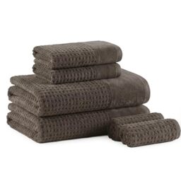 Madison Park Spa Waffle 100% Cotton Luxurious Towel Set, Premium Texture Waffle Weave, Highly Absorbent, Quick Dry, Hotel & Spa Quality Wash Clothes for Bathroom, Assorted Sizes, Charcoal 6 Piece
